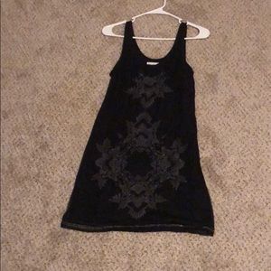 Black, short, scoop neck, embroidered dress